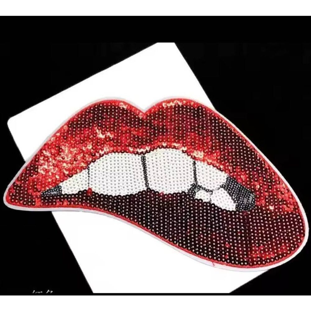 Large Sequin Red Lip Biting Applique 🌹12" x 6"